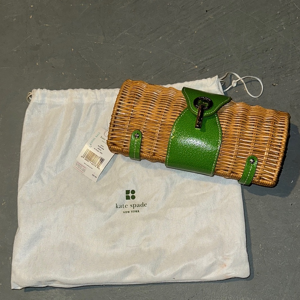 Kate Spade Green and Tan Wicker Clutch